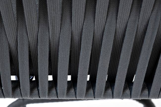 "Бордо" стул барный плетеный из роупа, каркас из стали темно-серый (RAL7024) муар, роуп серый 15мм, ткань темно-серая 027