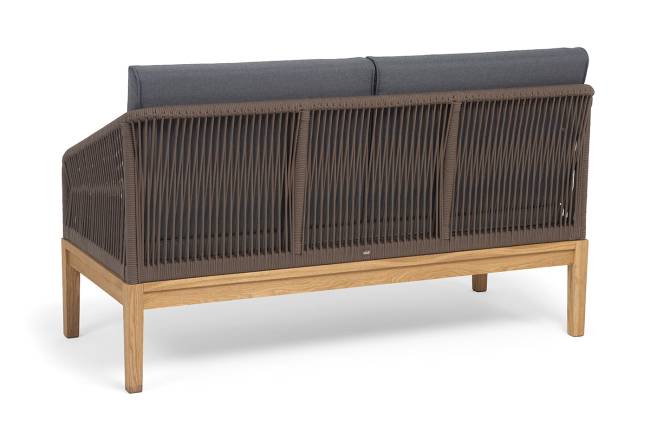 "Канны" диван 2-местный плетеный из роупа, основание дуб, роуп коричневый круглый, ткань темно-серая 027 NEW