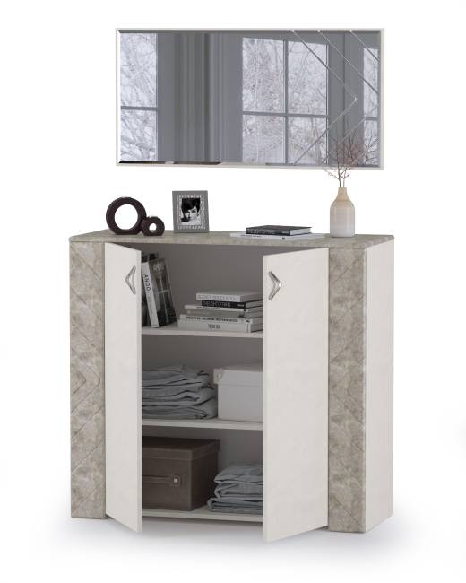 Комод с дверками с зеркалом Амели Моби цвет шёлковый камень/бетон чикаго беж