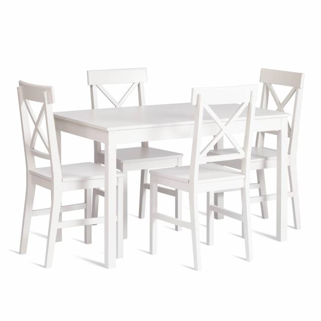 Обеденный комплект Хадсон (стол + 4 стула)/ Hudson Dining Set (mod.0102) МДФ/тополь/меламин, стол: 118х74х73 см, стул: 42,5x46,5x93,5 см, White (белый) White (белый) МДФ/тополь/меламин