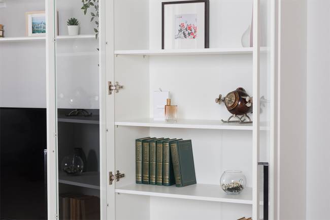 Комод с сервантом и навесной полкой Валенсия цвет белый шагрень