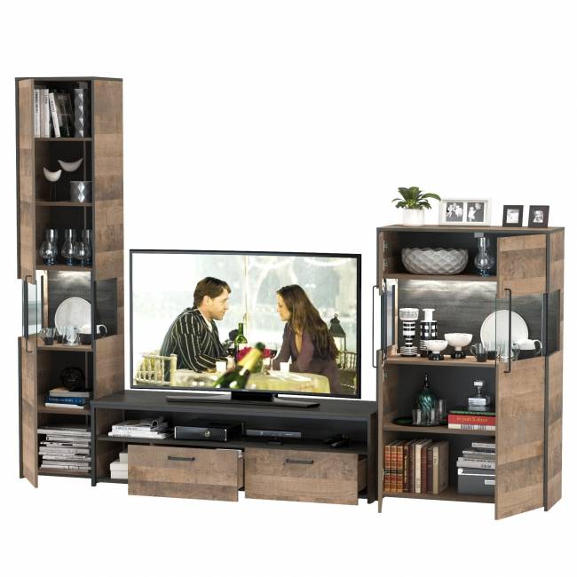 Мебель для гостиной в стиле лофт с подсветкой Трувор № 26 цвет дуб гранж песочный/интра