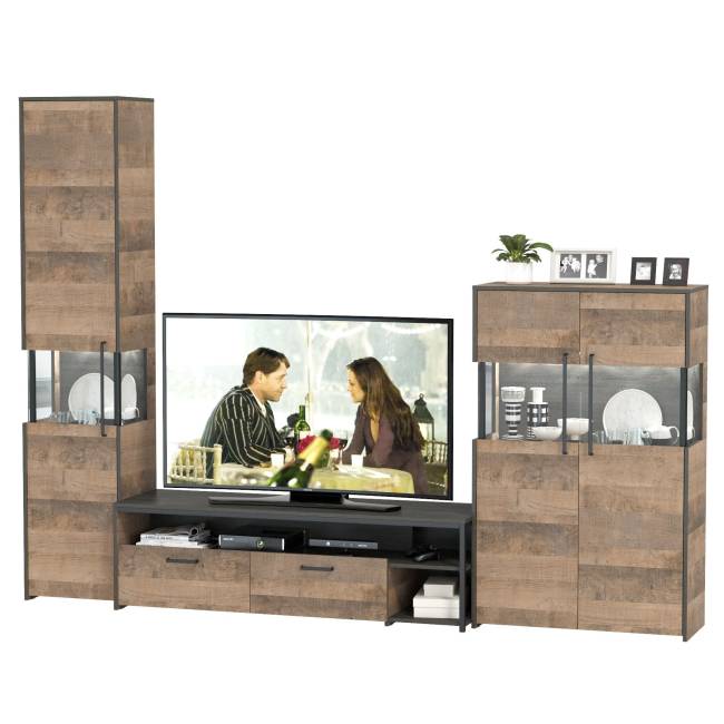 Мебель для гостиной в стиле лофт с подсветкой Трувор № 26 цвет дуб гранж песочный/интра