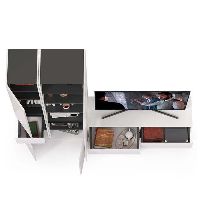 Стенка в гостиную Сидней № 22 цвет белый/чёрный/фасады МДФ белый глянец Стенка в гостиную Сидней № 22 цвет белый/чёрный/фасады МДФ белый глянец