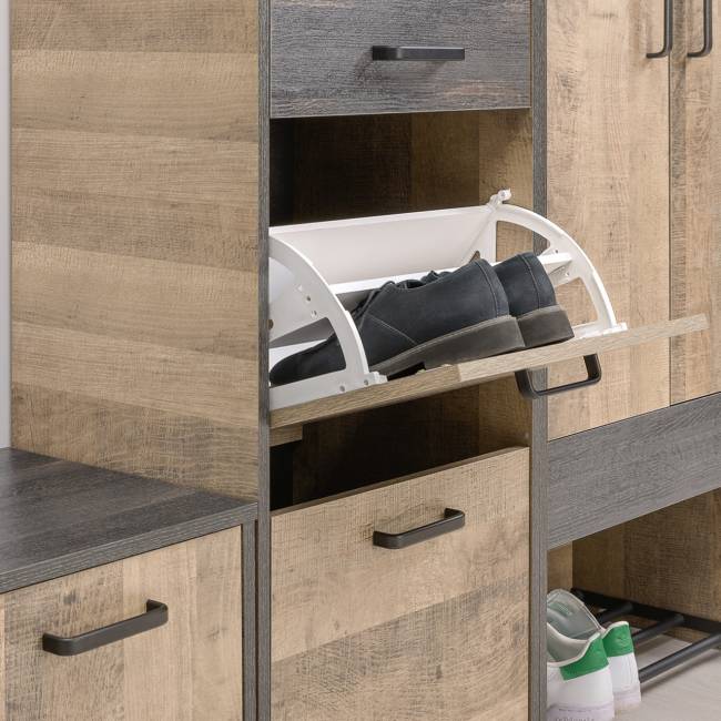 Высокая тумба для обуви с обувницей с сиденьем Трувор цвет дуб гранж песочный/интра