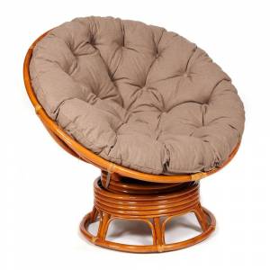 Кресло-качалка PAPASAN/ПАПАСАН w 23/01 B /с подушкой/ 115х78х104 см, Cognac (коньяк), экошерсть Коричневый, 1811-5 Cognac (коньяк)