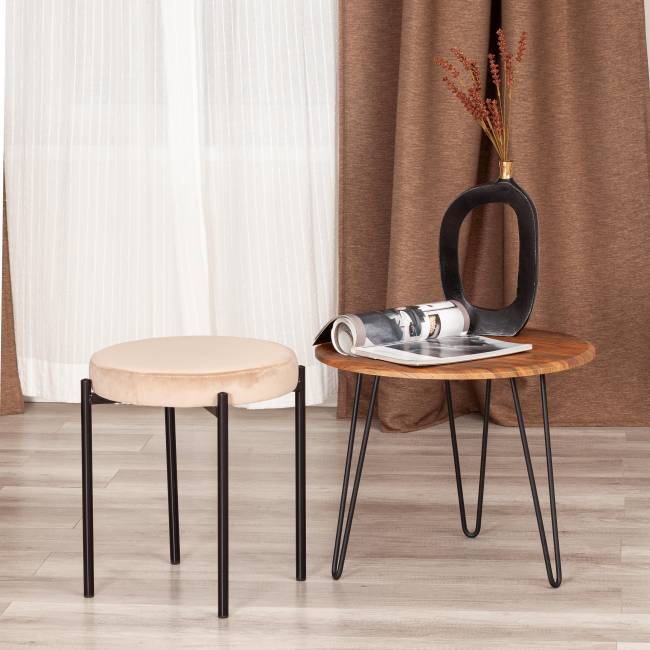 Табурет REVO (mod. 7034) ткань/металл, 44 х 44 х 47 см, бежевый barkhat 5/черный бежевый barkhat 5/черный ткань/металл