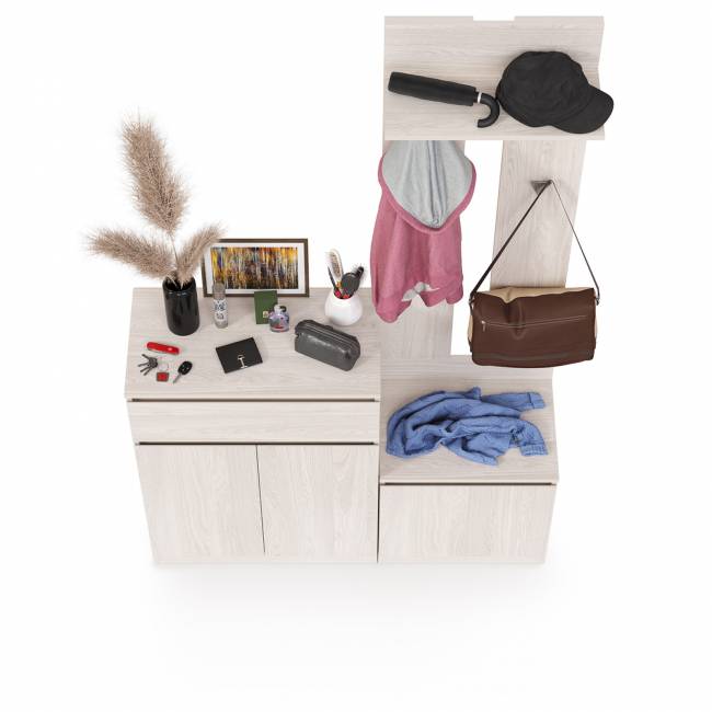 Тумба с вешалкой для верхней одежды и тумба-комод Ника цвет ясень анкор светлый Тумба с вешалкой для верхней одежды и тумба-комод Ника цвет ясень анкор светлый