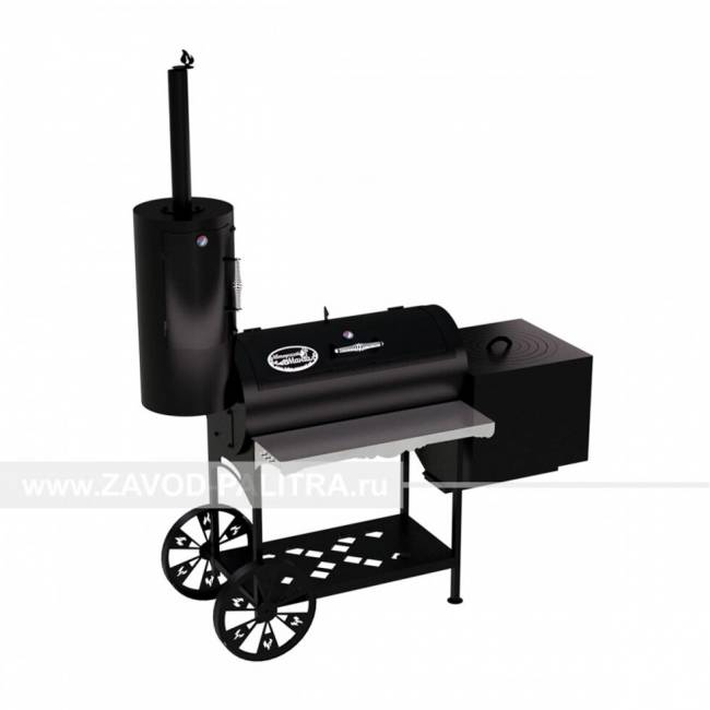 Гриль-Смокер казан XXL, из стали толщиной 3 мм, печь справа, в термостойкой покраске