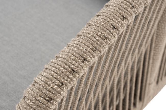 "Канны" диван 2-местный плетеный из роупа, каркас алюминий светло-серый (RAL7035) шагрень, роуп серый меланж круглый, ткань светло-серая