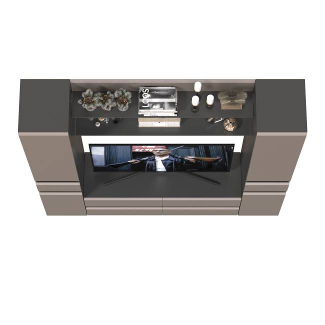 Два пенала Сидней с выдвижными ящиками и тумба для телевизора с двумя полочками цвет антрацит/МДФ веллюто капучино Два пенала Сидней с выдвижными ящиками и тумба для телевизора с двумя полочками цвет антрацит/МДФ веллюто капучино