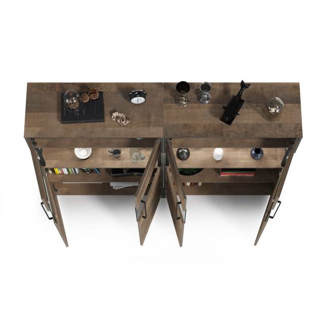 Два комода с витриной с подсветкой Трувор цвет дуб гранж песочный/интра