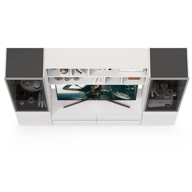 Сидней стенка для гостиной № 38 цвет белый/чёрный/фасады МДФ белый глянец Сидней стенка для гостиной № 38 цвет белый/чёрный/фасады МДФ белый глянец