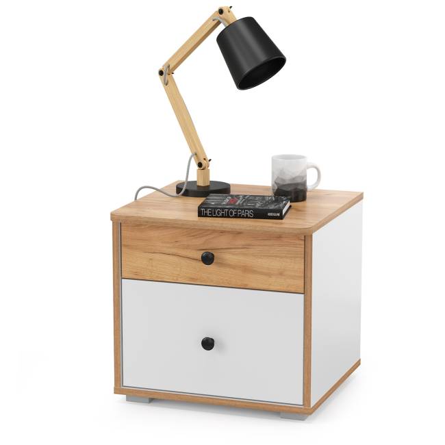 Детская кровать с ящиками и уголок школьника Вуди № 36 цвет белый премиум/дуб крафт золотой/саванна латте