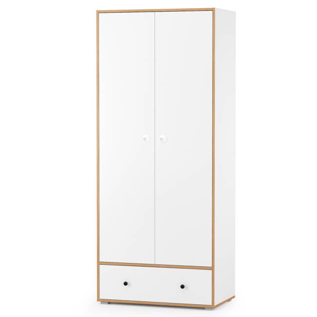 Вуди мебель в детскую с кроватью с ящиками № 38 цвет белый премиум/дуб крафт золотой/саванна латте