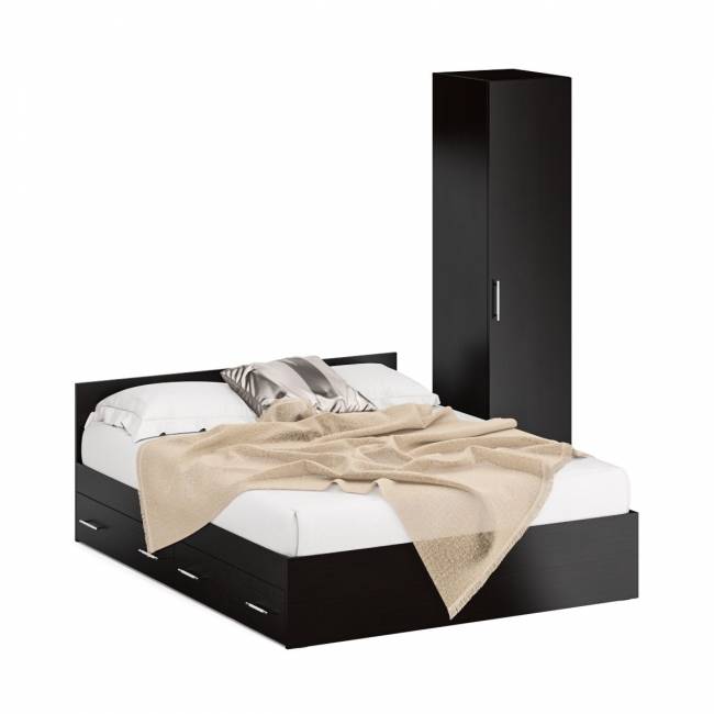 Двуспальная кровать с ящиками 1600 с пеналом Стандарт цвет венге Двуспальная кровать с ящиками 1600 с пеналом Стандарт цвет венге