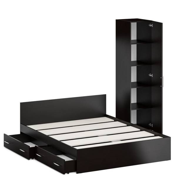 Двуспальная кровать с ящиками 1600 с пеналом Стандарт цвет венге Двуспальная кровать с ящиками 1600 с пеналом Стандарт цвет венге