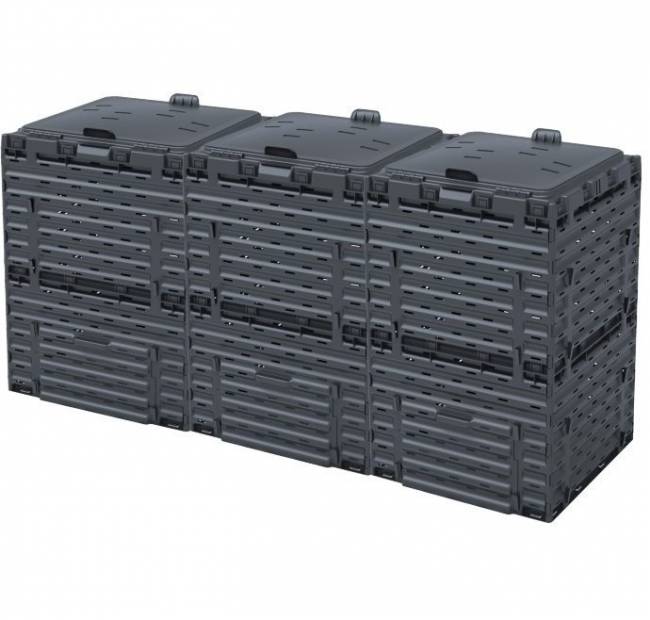 Компостер садовый 900 л PITECO с крышкой K1130, K1030 чёрный (из 3-х мест)