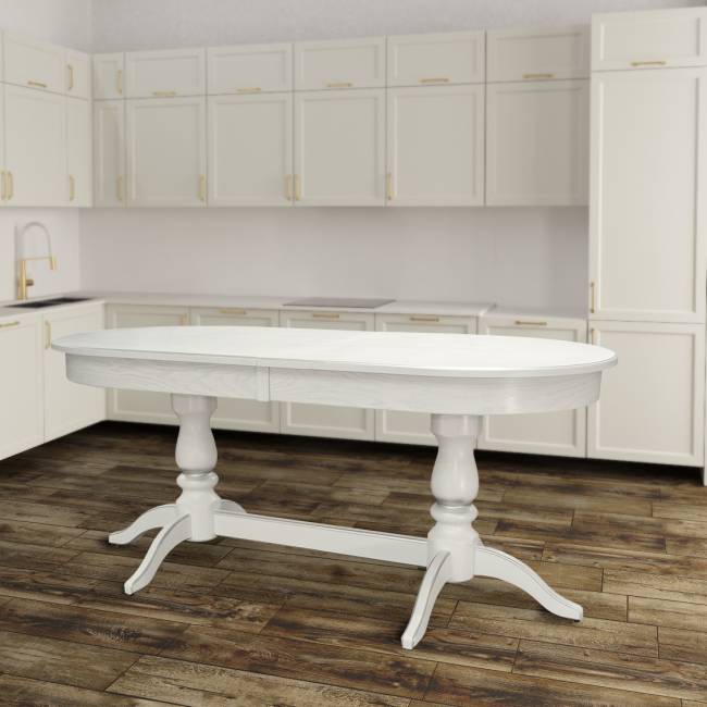 Стол обеденный Тарун 3 раздвижной белый/серебро 150/200*84