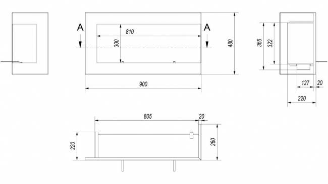Биокамин Kratki DELTA/P/900 угловой, TUV