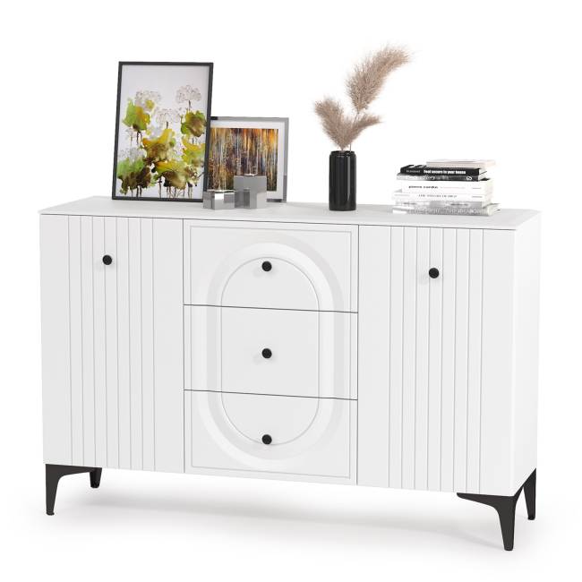 Валенсия два комода-тумбы и сервант три дверки № 123 цвет белый шагрень Валенсия два комода-тумбы и сервант три дверки № 123 цвет белый шагрень