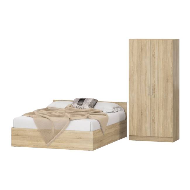 Двуспальная кровать с ящиками 1600 со шкафом для одежды 2-х створчатым Стандарт цвет дуб сонома