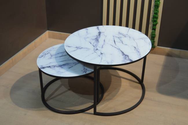 Набор кофейных столиков Tango белый мрамор с черными ножками