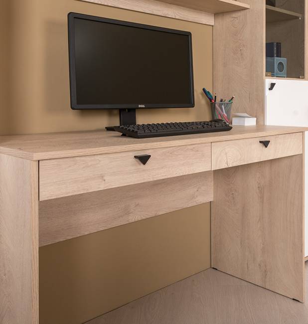 Рабочий стол с полкой и шкафом Бостон цвет дуб эндгрейн элегантный/фасады МДФ милк рикамо софт