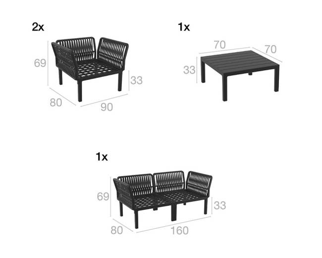 Комплект пластиковой мебели Portofino Lounge черный, светло-коричневый Комплект пластиковой мебели Portofino Lounge черный, светло-коричневый