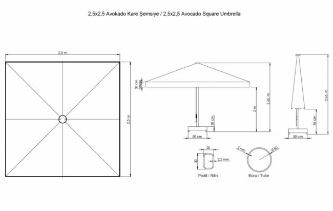 Зонт профессиональный 2.5х2.5 м Avocado 2500х2500 мм Зонт профессиональный 2.5х2.5 м Avocado 2500х2500 мм