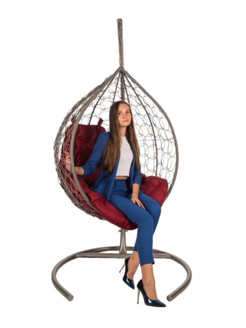 Подвесные качели - качели в виде капли "Tropica Gray" бордовая подушка Подвесные качели - качели в виде капли "Tropica Gray" бордовая подушка