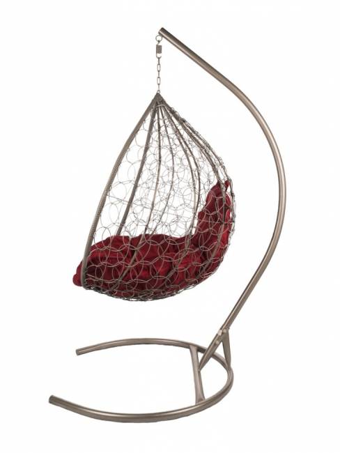 Подвесные качели - качели в виде капли "Tropica Gray" бордовая подушка Подвесные качели - качели в виде капли "Tropica Gray" бордовая подушка