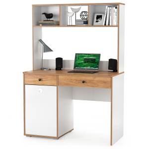 Письменный стол с надстройкой Вуди цвет белый премиум/дуб крафт золотой