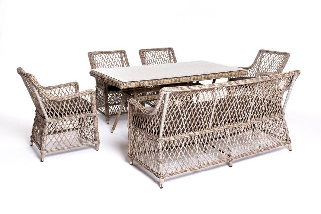 "Катания" обеденная группа плетеная на 6 персон, цвет бежевый "Катания" обеденная группа плетеная на 6 персон, цвет бежевый