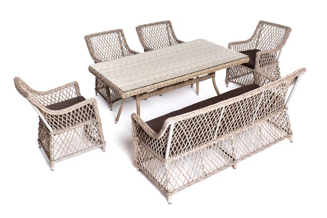 "Катания" обеденная группа плетеная на 6 персон, цвет бежевый "Катания" обеденная группа плетеная на 6 персон, цвет бежевый