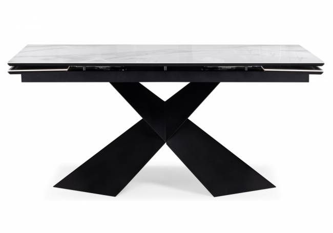 Стол стеклянный Хасселвуд 160(220)х90х77 белый мрамор / черный