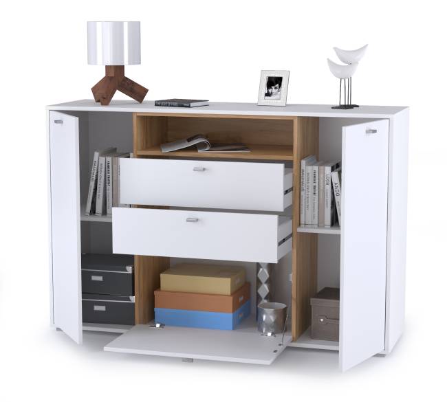 Комод Бэль в гостиную цвет дуб крафт золотой/белый премиум