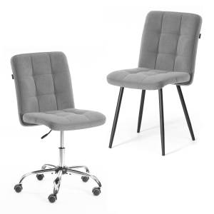 Комплект кресло+стул Медео/Medeo LT, велюр, серый/черный, 29 серый/черный флок