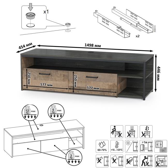Большая стенка в гостиную в лофт стиле Трувор № 75 цвет дуб гранж песочный/интра