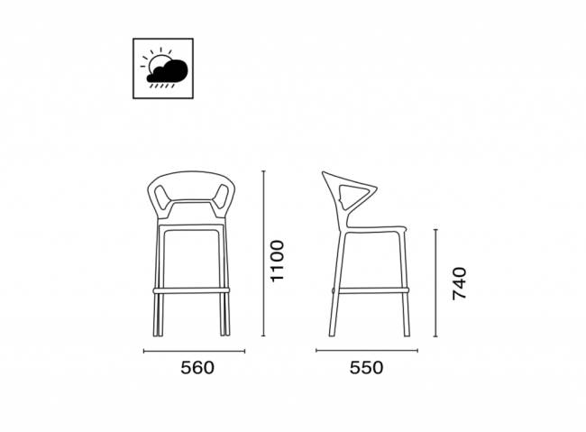 Кресло пластиковое барное Ego-K Bar сатинированный алюминий, белый, черный 560х550х1100 мм