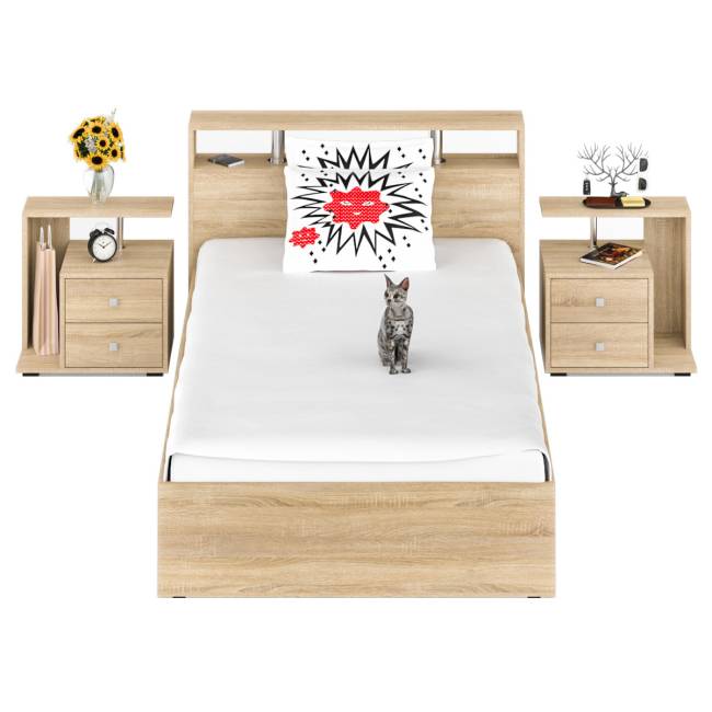 Кровать 1400 Камелия + две тумбы цвет дуб сонома