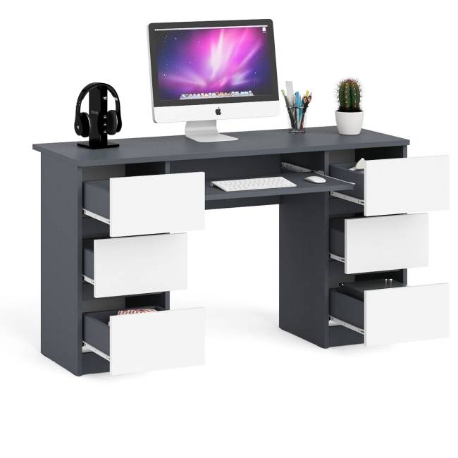 Компьютерный стол с двумя тумбами Мори МС-2 цвет графит/белый