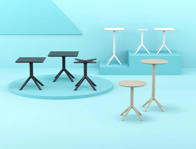 Стол пластиковый барный складной Sky Folding Bar Table 60 бежевый Ø600х1080 мм