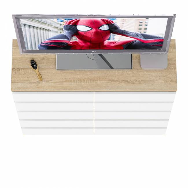 Комод высокий на десять выдвижных ящиков Мори МК1200.10 цвет дуб сонома/белый