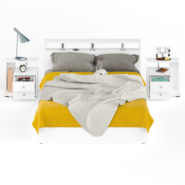 Кровать 1600 Камелия + две тумбы цвет белый