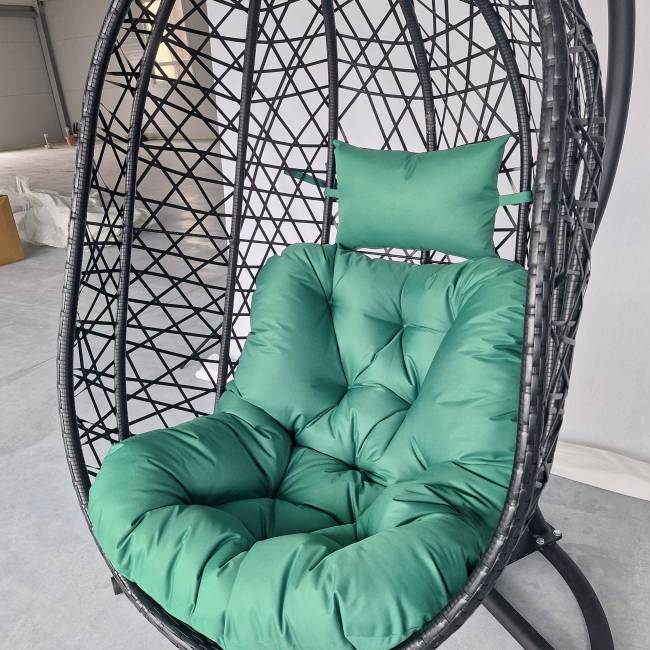 Кресло подвесное Кокон XL (стойка+основание.черн.,корзн.черн.,подуш тём-зеленый)