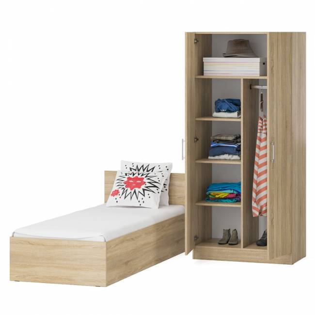 Кровать односпальная 800 со шкафом для одежды 2-х створчатым Стандарт цвет дуб сонома