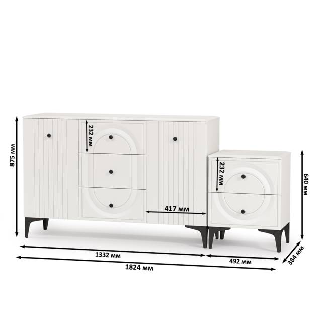 Комод Валенсия 13.309 с тумбой прикроватной цвет белый шагрень