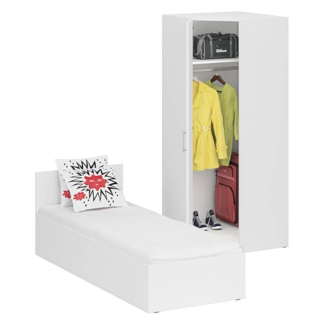 Кровать белая односпальная 800 с угловым шкафом Стандарт цвет белый