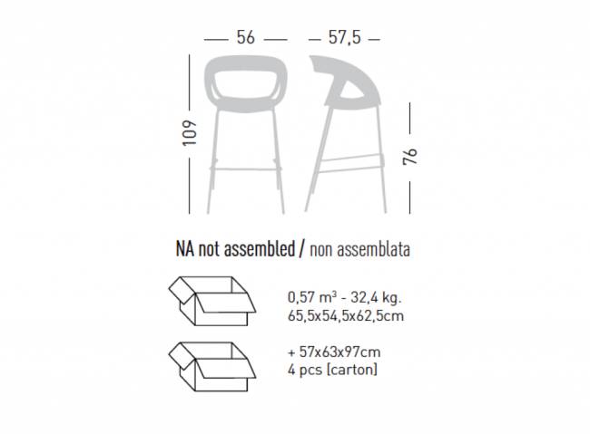 Кресло барное пластиковое Moema Stool 75 560х575х1090 мм